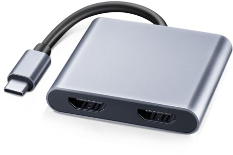 Adattatore USB C a Dual HDMI 4K@60Hz, Adattatore USB-C a HDMI 2 Monitori Espandi Singolo 4K@60Hz e Doppio 4K@30Hz, Compatibile con Thunderbolt 3/4 Porte, per M-acBook/M-aBook Pro Air/i-Pad Pro/Del