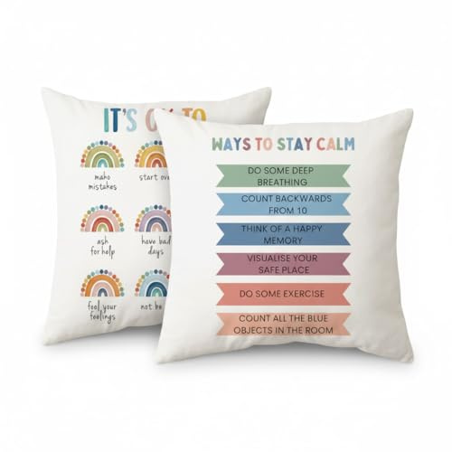 BREASOME Mental Health Cushion Covers 45 x 45 cm Set of 2 Psychology Therapy Calming Corner Cushion Covers Polyester Decorative Square Throw Pillow Cases for Classroom Counseling Office Sofa