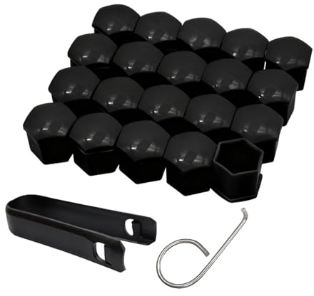 Lumi Zenva 20 Tapas de Tuerca para Ruedas de Coche de 17 mm con Herramienta de Instalación, Color Negro, Compatibles con la Mayoría de Vehículos, No Apto para Audi Q7 (17mm)