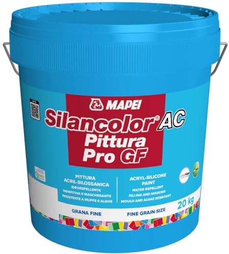 MAPEI Silancolor AC PRO GF, Pittura Acril-silossanica Idrorepellente per Interni ed Esterni, Resistente a Muffe e Alghe, Bianco (20 Kg)
