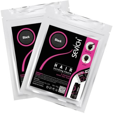 SEVICH Hair Building Fibers 2-pack, ögonblicksförtjockningspulver, Svart