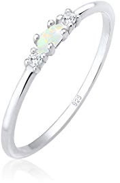 Elli Anillo para mujer vintage con cristales de circonia y ópalo en plata esterlina de ley 925 en baño de oro