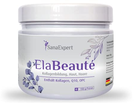 SanaExpert ElaBeauté, Colágeno Verisol | Suplemento Vitamínico Con Q10, Biotina, Zinc y Extracto de Semilla de Uva | Sabor Cereza - Colágeno Hidrolizado Puro, (150g) - Fabricado en Alemania