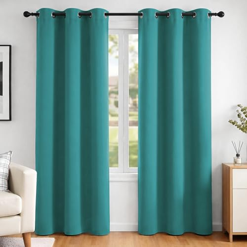 Deconovo Noise Reduction Blackout Curtains Thermal Insulated Eyelet Curtains for Baby Nursery Turquoise W42 x L84 Inch One Pair