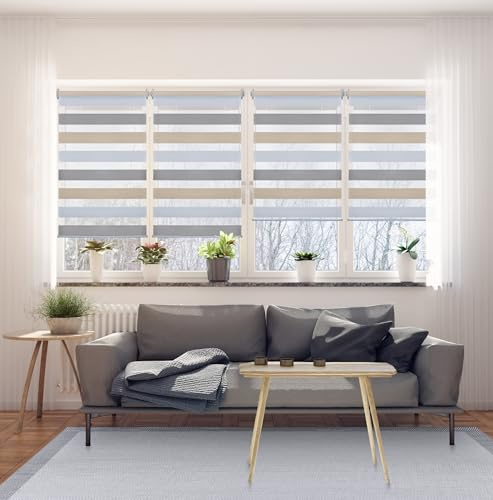 STORESDECO Doppelrollo Klemmfix ohne Bohren. Klemmrollo Einfache Montage, Zebra Rollo lichtdurchlässig und verdunkelnd, Duo Rollo ideal für Flügelfenster! | Dreifarbig, 60 cm x 180 cm