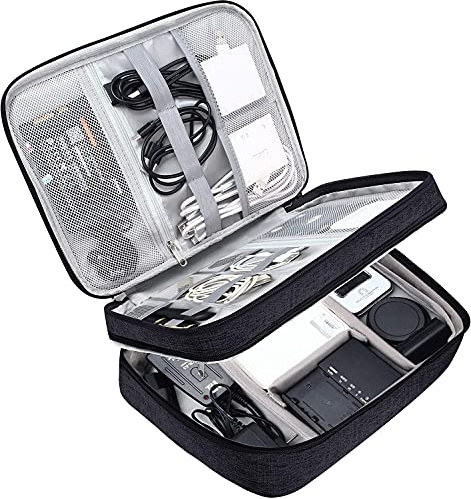 Organizzatore di elettronica, accessori elettronici a doppio strato, organizer per cavi da viaggio, borsa per cavi, iPad (fino a 9.7 pollici), caricabatterie, telefono, Nero , Organizer per borse