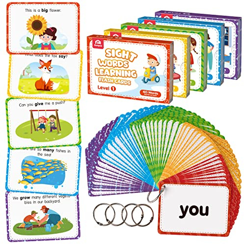 Coogam Sight Words Educational Flashcards - 220 Dolch Sightwords Game with Pictures & Sentences,Literacy Learning Reading Cards Toy for Kindergarten,Home School Kids 3 4 5 Years Old