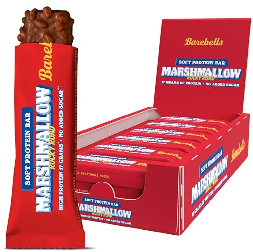 Barebells Barres protéinées - délicieuses barres protéinées douces au chocolat - Faible en sucre, 17 grammes de protéines, sans huile de palme - Marshmallow Rocky Road 12 x 55 gr