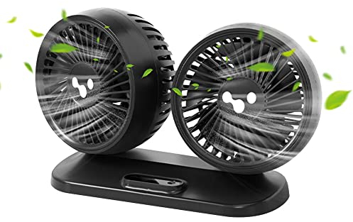 SKJJL 12v 24V Auto Ventilator, Geräuscharmer 360 Grad Rotation USB 3-Gang Geschwindigkeit Klimaanlage Auto Lüfter Kühler mit Saugnapf Wohnmobilausstattung für Auto SUV LKW (Doppelkopf)