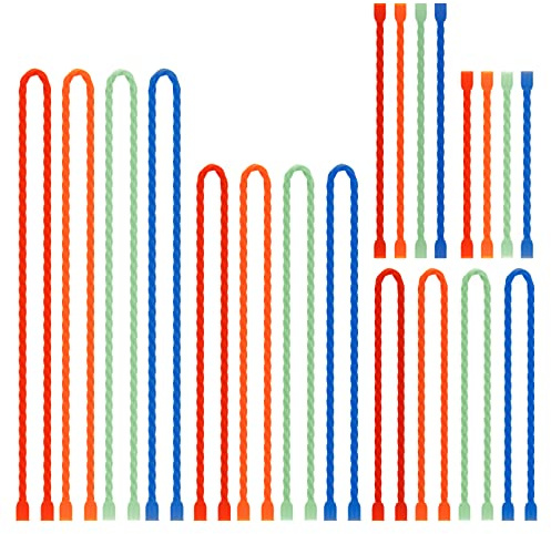 Gesipor 20 PCS Silicone Cable Ties - Reusable Rubber Twist Ties Bendable Steel-Core Cable Ties for Bundling and Holding, All Purpose Cord Tie for Indoor and Outdoor (4+6+12+18+24)