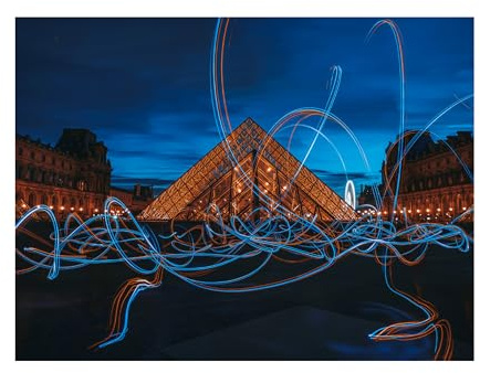 Trademark Fine Art Canvas Wall Art - Amir 'Light painting at Louvre Museum' Wall Art for Living Room, Bedroom, or Office Décor