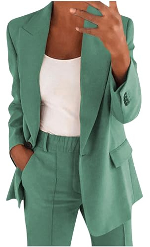 Tailleur Femme Pantalon 2 Pièces Chic et Elegant Couleur Unie Slim Fit Blazer Veste Formel Bureau Travail Pantalon Costumes Manteau Ensemble Col Revers Veste Manteau Pantalon Ensemble