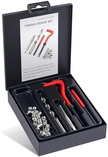 Kolvoii UNC1/4-20 Gewindereparatursatz, SAE Helicoil Gewindereparatursatz mit HSS-Bohrern, Gewindeeinsätzen, Gewindebohrer, Break Off Installationswerkzeuge