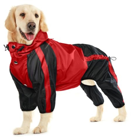OUOBOB Chubasquero para perro, impermeable para perros grandes, chaqueta de lluvia ligera, poncho ajustable de 4 patas para mascotas con capucha, chaleco a prueba de nieve, ropa de lluvia con agujero