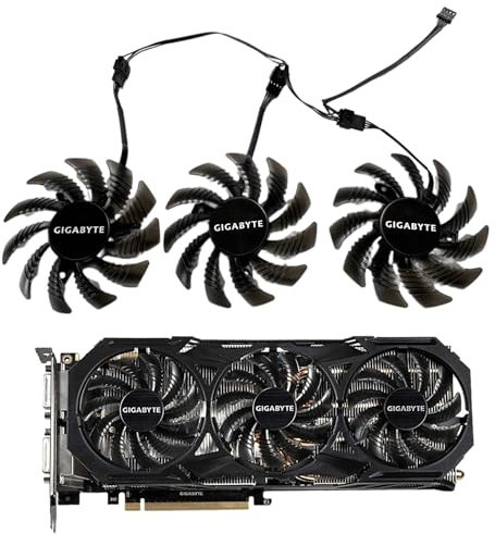 Gigabyte GTX 960 970 980 Ti Black GPU Fan (75mm) Replacement Fan for Gigabyte Graphics Cards, 4-Pin Graphics Card Cooler, VGA Card Replacement Fan T128010SU (PLD08010S12H) (Full Set (3 Fans + Loom))