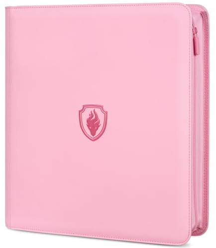 Premium Zip Card Binder 12 Pocket, Fabmaker 912 Pockets Trading Card Binder, PU Zipper Card Collection Album, Sturdy Side-Loading Card Book Holder for Game & Sports Cards, Pink