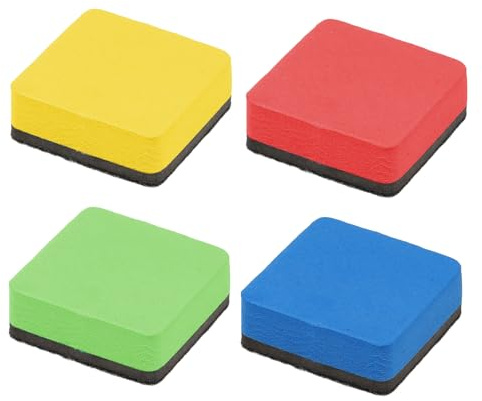 Qianyu 4 Pcs Magnetic Whiteboard Dry Eraser Colorful White Board Blackboard Rubber Eraser Mini Whiteboard Cleaning Pads for Home Office Classrooms School Red Yellow Blue Green 2 x 2 Inch