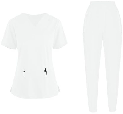 Uniforme Médicale Femme Élastique Ensemble: Haut et Pantalons + Blouse Medicale Femme/Vêtements Médicals Tenue Infirmiere Professionnelle Soldes d'été Vêtements de Travail et Uniformes Cadeau