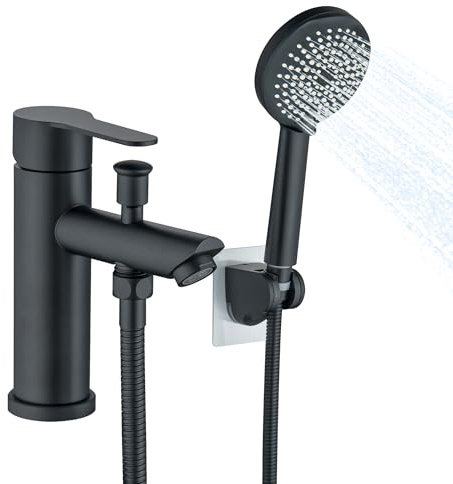LIUGEYI Bath Mixer Tap with Shower, Single Lever Tub Taps with Shower Attachment and 60cm Hose, Stainless Steel (Matte Black)