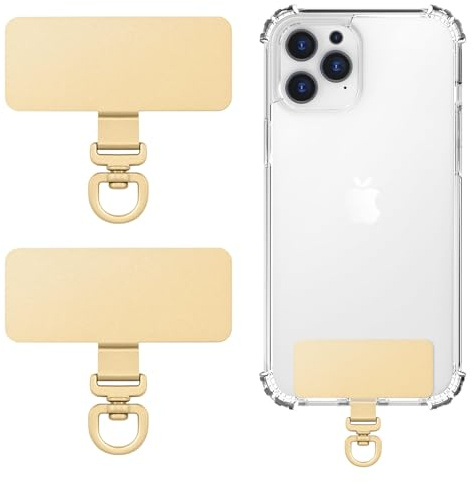 MoKo 2-pack metall tether flikar, roterande 360° telefon snodd lapp, rektangel Tether Tab för de flesta fall med full täckning, universell rem flik för iPhone, guld