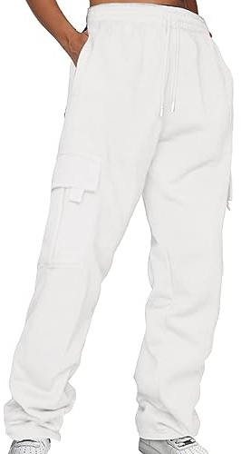 Combat-Arbeitshose, Stretch-Cargohose für Damen, einfarbig, Stretch, Wanderhose, klassisch, normale Passform, Trainingshose, leicht, schnell trocknend, Loungehose mit mehreren Taschen, weiß, M