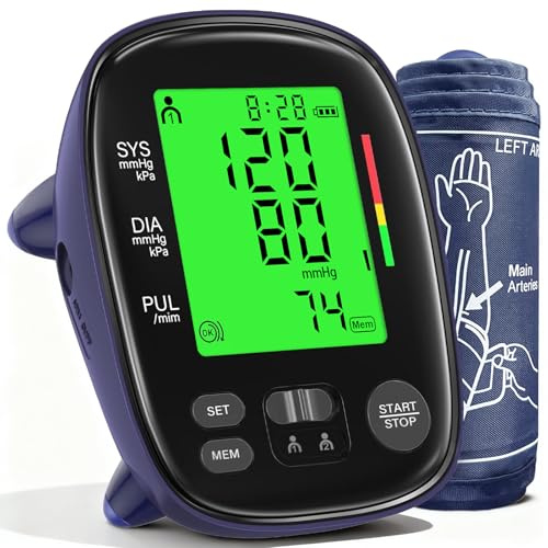 AILE Upper Arm Blood Pressure Monitor for Home Use, Automatic BP Machine with 3-Color Night Backlight, 2×120 Memory & Irregular Heartbeat Detector, Dual Power Type-C/AAA, Extra Large Cuff 9-17