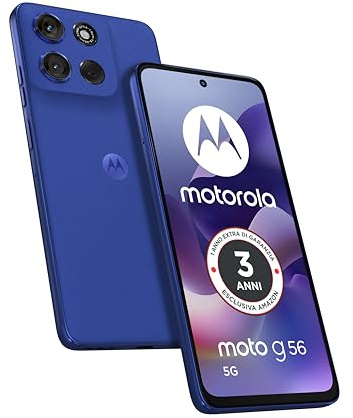 Motorola moto g56 5G con 3 anni di garanzia (8/256GB, Fotocamera 50MP + flicker cam, Display 6.72 FHD+ 120Hz, batteria 5100mAh, MediaTek Dimensity 7060, Android 15), PANTONE Dazzling Blue