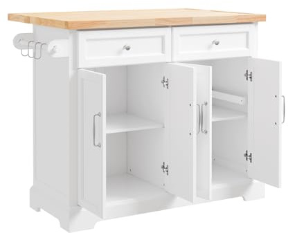 SoBuy isola cucina con ruote carrello da cucina con piano di lavoro pieghevole mobile cucina con ruote penisola cucina piano lavoro Bianco 115x92x(46-71) cm FKW71-III-WN