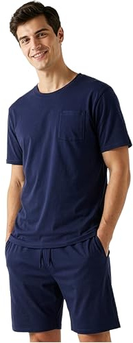 Get Trend Pigiama Uomo Corto Cotone Leggero, M-5XL, Completo Estivo 2 Pezzi con Maglietta Manica Corta e Pantaloncini, Regali per Lui (XL, Marina)