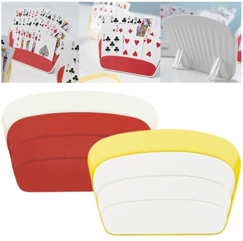 Porta carte da gioco, reggi carte, mescolatore carte da gioco, carte da gioco, 2 Pezzi reggi carte in plastica per bambini e anziani, Colore Rosso e Giallo Crema, Supporto per mani libere