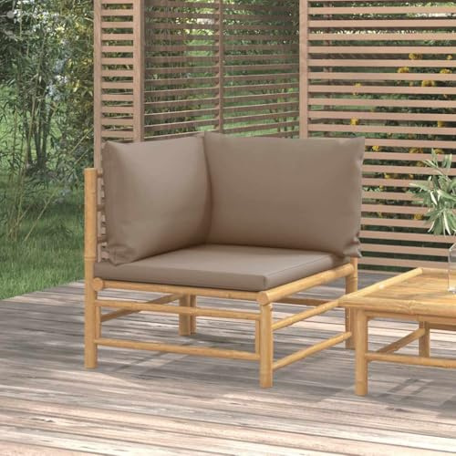 Teenpull trädgårdshörnsoffa, bambu, naturlig med brungrått, modulär loungesoffa, 69 x 69 x 65 cm, robust trädgårdsmöbler för avkoppling