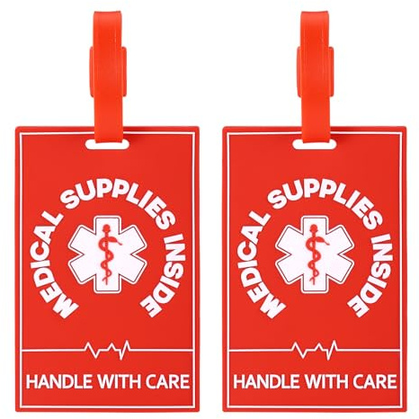 2pcs Medical Alert Tags for Bag, Double-Sided Medical Device Luggage Tag with Straps Labels for Professional Equipment Travel Suitcases Backpack