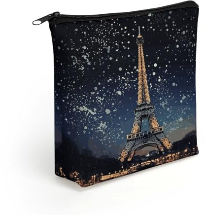 FekiLoot Night Paris Eiffel Tower Cosmetic Bag Make Up Bag Storage Bags | Portable Travel Toiletry Bags Lightweight Small Makeup Cosmetic Bag with Zipper for Travel Accessories