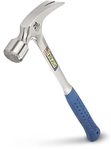 ESTWING E3-28SM Marteau d'encadrement, long manche panne fendue avec avant fraisé et poignée de réduction des chocs - 794 g, bleu