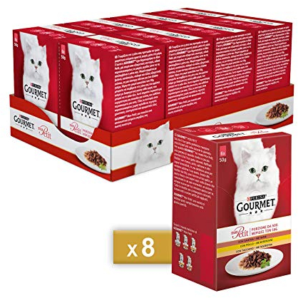 Purina Gourmet Mon Petit Wet Cat Food Delicious Creations with Meat, with Duck, Chicken and Turkey, 48 Pouches x 50 g Each (8 Packs of 6 x 50 g)