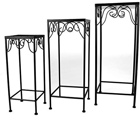 Milltown Merchants™ Plant Stands - Set of 3 Metal Plant Stands - Indoor/Outdoor Nesting Wrought Iron End Tables - Square Black Flower Stands
