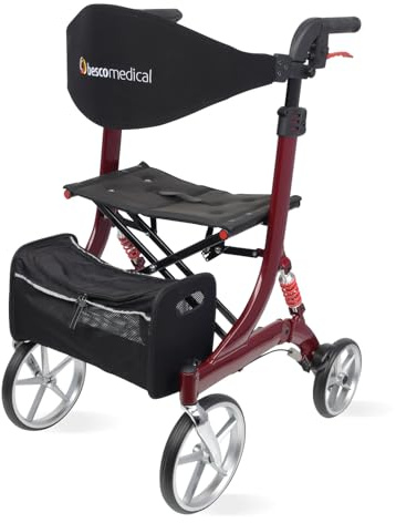 Leichtgewicht-Rollator SPRING - Komfort-Federung - Modell M Bordeauxrot