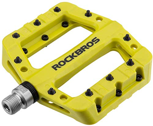 ROCKBROS Fahrradpedale MTB Flat Pedale, rutschfeste Plattformpedale mit Edelstahl-Pins, Kugellager & Graphit-DU, Robustes Nylon, 9/16 Zoll Pedale für Mountainbike, Trekking, Citybike