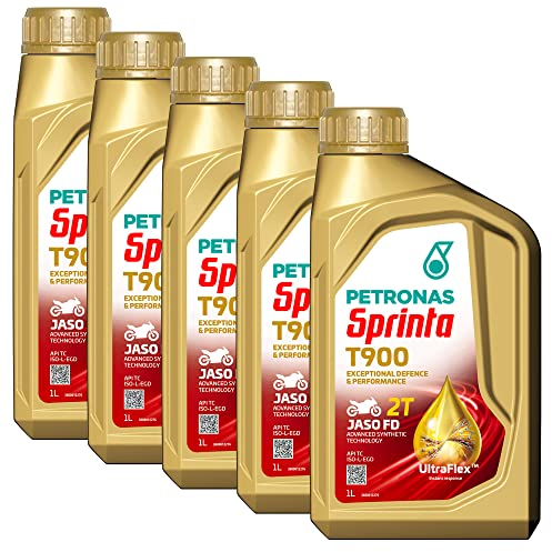 Kit 5X Sprinta Olio Motore 100% Sintetico per Moto e Scooter 2 Tempi T900-5 Confezioni da 1 Litro