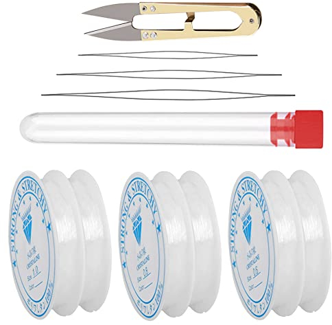 Gummi Armband,6 Spule Armband Gummiband Elastisch, Transparent Schmuckfaden Nylonschnur Gummiband für Armbänder mit Perlennadel und Schere(0.6mm,0.8mm,1.0mm)