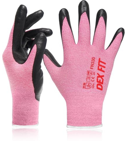 DEX FIT FN330 Guanti da Lavoro Rivestiti in Nitrile - Vestibilità 3D-Comfort, Presa Salda, Sottili e Traspiranti, Compatibili con Touchscreen, Protettivi, Lavabili; Rosa 6 (XS) 1 Paio