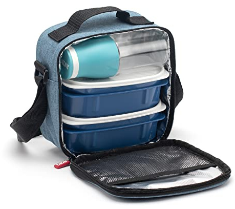 TATAY Borsa Termica Porta Pranzo Impermeabile - Urban Food&Drink Casual 3L | 2 Contenitori 0,5L + 1 Bottiglia 0,4L | Triplo Strato Isolante, Semirigida | Tasca Interna | 22,5x10x22 cm, Blu Denim