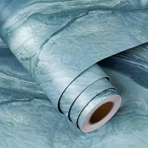 FunStick Papel Adhesivo Marmol Azul Papel Pintado para Salón Comedor Papel Pintado Autoadhesivo para Muebles Azul Vinilo Encimera Cocina Marmol Papel Tapiz Autoadhesivo Pared Dormitorio Azul 40CM×2M