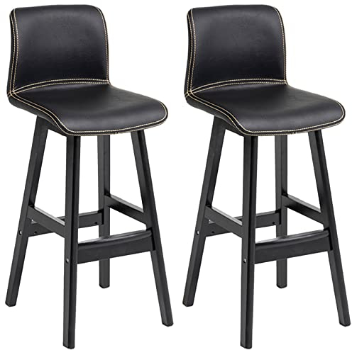 Massivholzstühle, 2 Stück, Frühstückstheke, Kücheninsel, Barhocker mit gepolstertem PU-Kissen und Fußstütze, Sitzhöhe 72 cm (Farbe: Schwarz) (Schwarz) Made in China