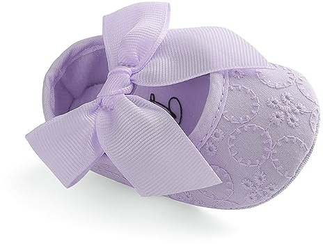 LACOFIA Baby flicka prinsessa rosett halkfri mjuk sula dopskor, En violett, 12-18 månader