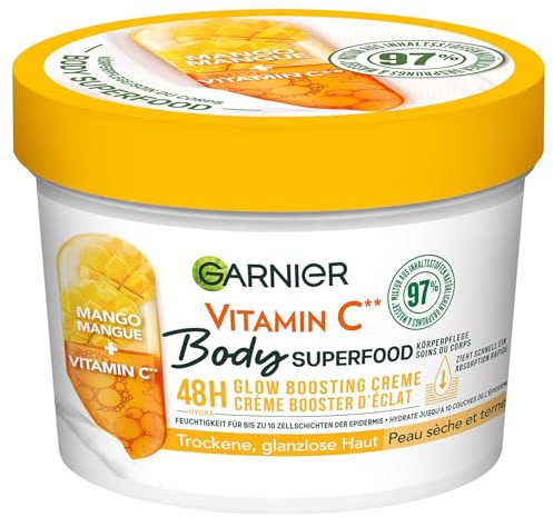 Garnier Cura nutriente del corpo per pelle secca e secca, burro per il corpo con mango e vitamina C, fino a 48 ore di idratazione, superfood corpo, 1 x 380 ml