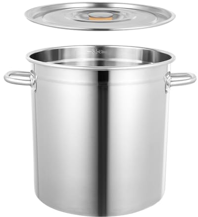 LUNICASHA Pentola per zuppa in acciaio inox, 35 l, con coperchio, grande 35 l, in acciaio inox, da campeggio