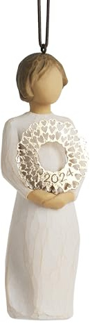 Willow Tree 2024 Ornament, Welcome Joy, Golden Wreath, Sculpted Hand-Painted Figure