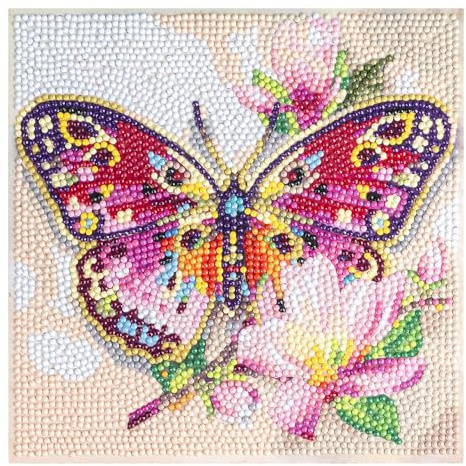 Ideen mit Herz diamantmålningssats – 20 cm x 20 cm – Fantastiska mönster – Tillbehör ingår – För trälåda eller presentlåda (fjäril med blommor)