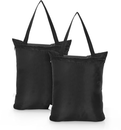 OTraki Sacchi da Biancheria Impermeabile da viaggio, 40X50cm 2 Pezzi Sacchetti Mangiapannolini pieghevole per Bambino/Neonato,Sacca Impermeabile per Costume Bagno Donna/Uomini/Premaman, Wet bag Nero